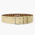 Gold wide punk leather belt with double rows of metal eyelets and dual pin buckle. - 103*5.8 / Khaki