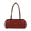 Burgundy pu leather shoulder bag with quilted diamond pattern and turn lock detail. - Red