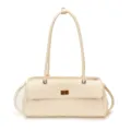 Classic quilted PU leather shoulder bag with turn lock closure, elegant commuting handbag for women - White