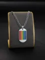 Collar con colgante de placa de identificación con rayas de arco iris de acero inoxidable. - Placa Arcoíris (Cadena NK)