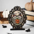 Halloween ξύλινη κορνίζα σταυroβελονιάς σκελετός κολοκύθα διακόσμηση γραφείου παραλλαγή - Κρανίο