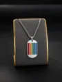 Collar con colgante de placa de identificación a rayas de acero inoxidable hip hop - Placa Arcoíris (Cadena de Hueso de Dragón)