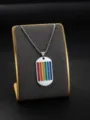 Collar con colgante de placa de identificación de arco iris de acero inoxidable moda - Placa Arcoíris (Cadena de Perlas Cuadrada)