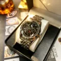 Men's Automatic Mechanical Watch Stainless Steel Moon Phase Luxury Business Wristwatch - Silver Steel Black Dial