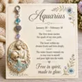 Vintage zinc alloy Aquarius zodiac sign pendant keychain with crystal beads and card. - Aquarius