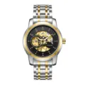 Men's automatic mechanical watch with two-tone stainless steel strap and skeleton dial. - Two-Tone Black Dial