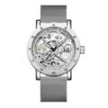 Orologio uomo meccanico automatico con quadrante scheletrato e cinturino in maglia argentata. - Cassa argento con cinturino in maglia argento