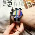 Colorful TV test pattern quartz watch with black woven canvas strap for daily fashion wear - Blue Strap Silver Case - Stripes