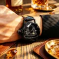Herren Dreieck Skelett mechanische Uhr schwarzes Lederarmband modische Business Armbanduhr - Schwarzes Ledergehäuse Skelett-Stil (WIN Cobra)