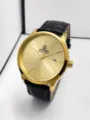 Montre mécanique automatique classique à cadran doré avec bracelet en cuir noir pour homme. - Style Cadran Or / Cuir Noir Boîtier Or Cadran Or