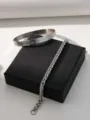 Stainless steel Roman numeral bangle and chain bracelet set, fashion niche jewelry. - Roman Numeral Bangle and Dragon Bone Chain Set