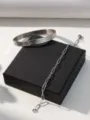 Stainless Steel Roman Numeral Bangle And Paperclip Chain Bracelet Set Chic Design - Roman Numeral Bangle and Paperclip Chain Set