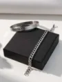 Stainless Steel Roman Numeral Bangle and Cuban Chain Set Silver Jewelry Gift Box - Roman Numeral Bangle and Polished NK Chain Set