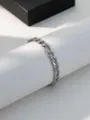 Stainless steel Cuban link chain bracelet, minimalist silver metal fashion jewelry for daily wear. - Figaro Chain Bracelet