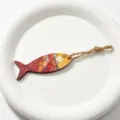 Bunter Holzfisch Schlüsselanhänger Anhänger, kreative Graffiti Holzscheibe Deko Auto Charm. - Rot