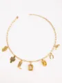 Western cowboy style gold necklace with multiple charms like poker, cactus, and boots. - Letter D Style