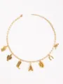 Western style gold charm necklace with western cowboy poker cactus boot and horseshoe pendants. - Letter A Style