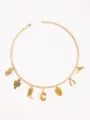 Gold Western cowboy charm necklace with cards cactus horseshoe and letter pendant fashion - Letter C Style