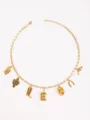 Western cowboy style gold metal necklace with poker cactus boot letter E and pistol charms - Letter E Style