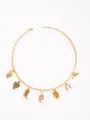 Gold tone western cowboy charm necklace with multiple pendants like boot cactus and horseshoe. - Letter F Style