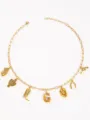 Gold Western cowboy charm necklace with poker cactus boot letter G and horseshoe pendants. - Letter G Style