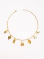 Western cowboy style gold chain necklace with poker cactus boot letter H charms for women. - Letter H Style