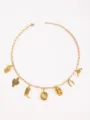 Western cowboy style gold charm necklace with playing card cactus boot pendants for fashion women. - Letter O Style