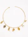 Western cowboy charm necklace with poker cactus gold paperclip chain fashion jewelry. - Letter P Style