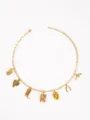 Western cowboy charm necklace gold tone poker cactus boot pendant fashion jewelry for women - Letter R Style