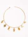 Western cowboy style gold charm necklace with poker cactus and horseshoe pendants for women. - Letter S Style