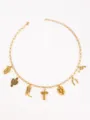 Gold western cowboy charm necklace with playing card boot cactus pendant for women fashion - Letter T Style