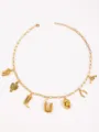 Gold western cowboy charm necklace with poker cactus boot pendants for women fashion jewelry - Letter U Style