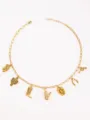 Gold tone western cowboy charm necklace with poker cactus and horseshoe pendants variant. - Letter V Style