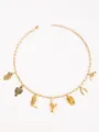 Gold western cowboy charm necklace featuring cute miniature pendants like boots, cactus, and poker cards. - Letter Y Style