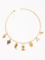 Western cowboy charm necklace gold tone poker cactus boot horseshoe letter Z choker jewelry - Letter Z Style