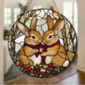 Exquisite stained glass style acrylic rabbit hanging decor detail shot, perfect for indoor walls. - 9