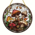 Stained glass style mushroom wall hanging acrylic window decor, detailed autumn leaf detail shot. - 7