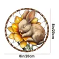 Acrylic Bunny Hanging Ornament 8 Inch Stained Glass Floral Rabbit Decor for Wall Porch - 8