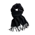 Écharpe noire unie imitation cachemire avec franges, élégant accessoire chaud d'hiver. - 200X65+10CM / Noir