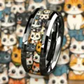 Anello in acciaio inossidabile con vivace stampa di gatti cartoon, gioiello elegante e trendy. - n.9 / Serie Gatto Anime 2