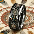 Anello in acciaio inossidabile nero con acchiappasogni e piume stile boho per uomo e donna - Taglia 7 / Acchiappasogni Etnico Serie 6