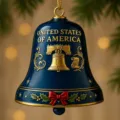 US 250th anniversary commemorative bell pendant, deep blue gold embossed holiday hanging ornament. - 10cm / Independence Day No.3 (Style 3)