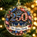 Adorno de árbol de Navidad de acrílico conmemorativo del 250 aniversario de EE. UU. y nombre familiar. - Estilo Capitolio Redondo / 8cm