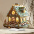 Christmas gingerbread house decoration with glowing LED lights and festive candy details. - Christmas Gingerbread House Style (5)
