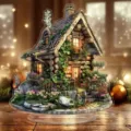 Cross-border 2D acrylic rustic cabin desktop ornament warm holiday home room decoration tabletop display - Painted Snow Cabin Style (9)
