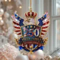 Adorno de Navidad de acrílico del 250 aniversario de EE. UU. Decoración de nombre - Estilo Escudo Águila / 8cm
