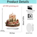 Detail view of 2D acrylic Christmas candle ornament showing dimensions, size and features. - Style 7