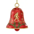 Festive red bell Christmas ornament featuring a golden Bigfoot wearing a Santa hat and holly. - 10cm / Bigfoot Bell No.12 (Style 12)