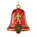 Detailed view of the red and gold Christmas bell ornament featuring a funny Bigfoot design. - 10cm / Bigfoot Bell No.14 (Style 14)