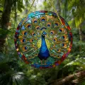 Runder Acryl Pfau Sonnenfänger Hängende Fensterdeko für Innen und Außen Garten Display Art. - Pfauen-Stil (10) / 15x15x0.3cm